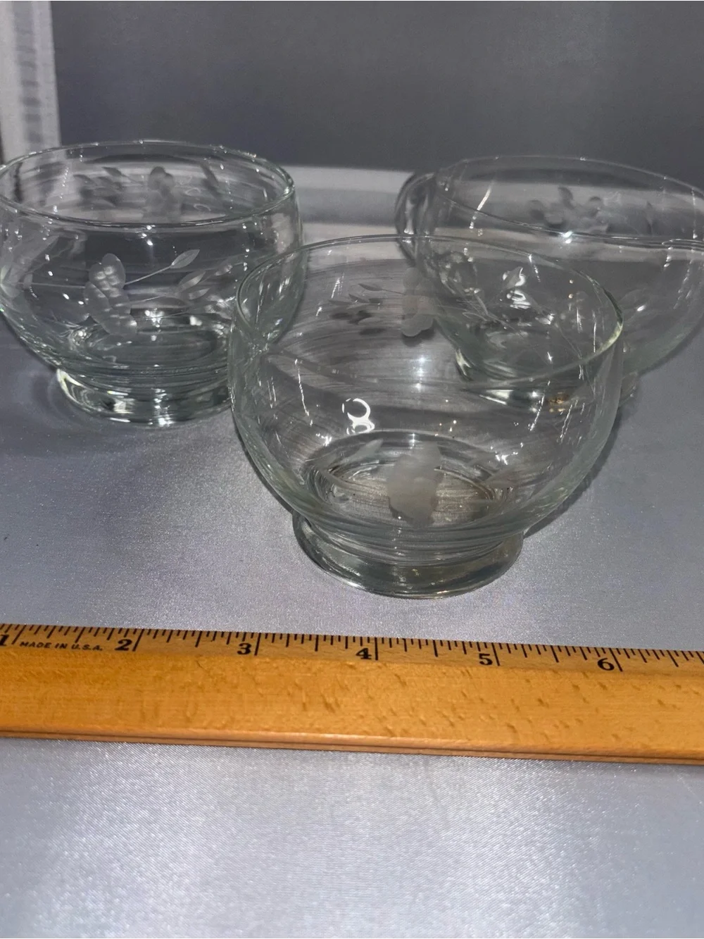 Princess House Heritage 2 Dessert Bowl /1 creamer Etched Floral 3pc Set VTG